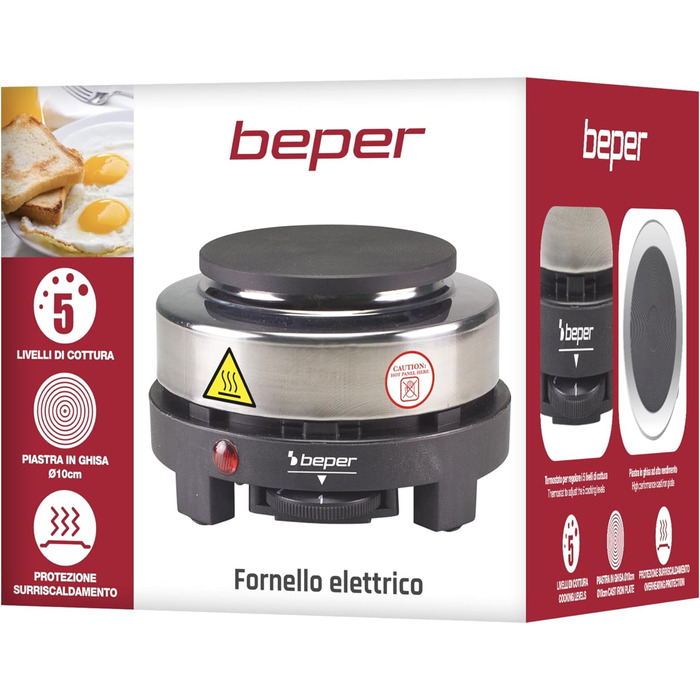 Електрична варильна плита з чавуну/нержавіючої сталі, 5 рівнів горіння, одинарна плита, кемпінгова плита з пластиною 10 см, 500 Вт, 101PIA003 -