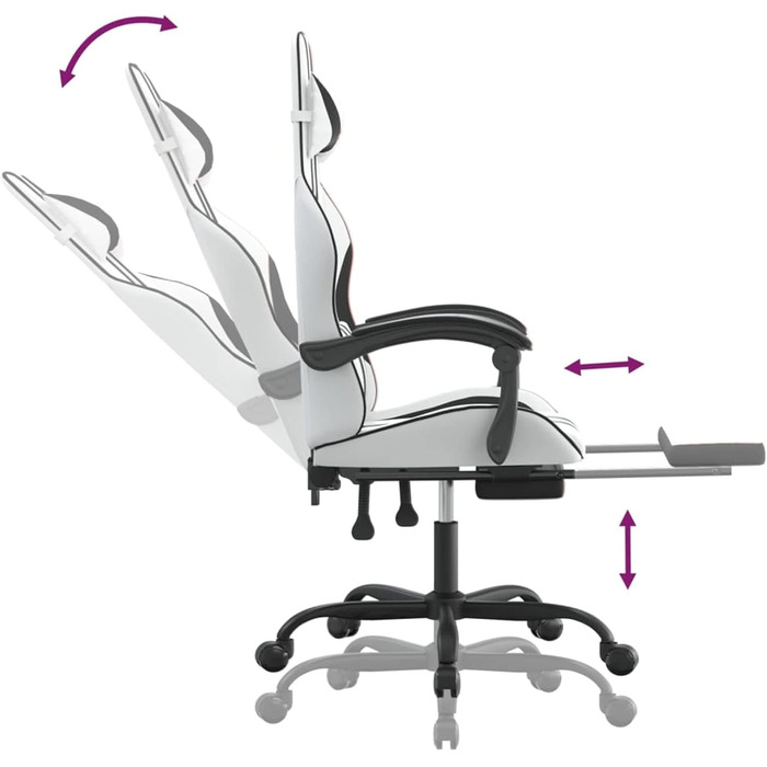 Ігрове крісло з підставкою для ніг, крісло для ПК, ігрове крісло, крісло для геймерів, крісла для домашнього офісу, крісла для ігор, крісло для PlayStation, комп&39ютерне крісло, біла та чорна штучна шкіра