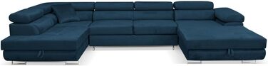 Кутовий диван Aller Moon U XXL зі сплячою функцією та двома відділеннями для зберігання речей. (Темно-синій, лівий) Темно-синій лівий