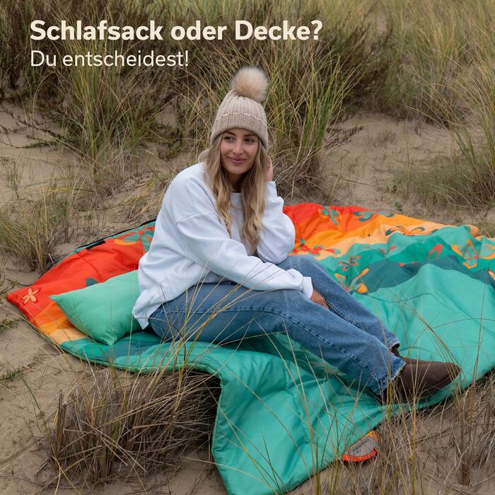 Спальний мішок Skandika Sovro Blanket Вуличний спальний мішок для дорослих, 3 сезони, може використовуватися як подвійний спальний мішок, спальні мішки для кемпінгу з подушкою, теплий спальний мішок для дорослих 190 см Веселка