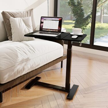 Стіл для ноутбука PUNCIA з регульованою висотою 70-100 см, обертова підставка для ноутбука з колесами, мобільний стоячий стіл над ліжком, ергономічний стіл для сидячого та стоячого використання, візок для презентацій, для ліжка, дивана, офісу, чорного кол
