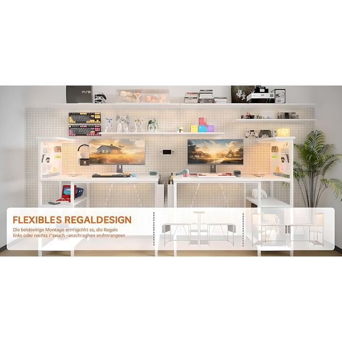 Ігровий стіл 100 x 50 см з перфорованою дошкою, розеткою, невеликим комп&39ютерним столом з двосторонніми полицями та сумкою для зберігання для домашнього офісу, білий 100 x 50 см