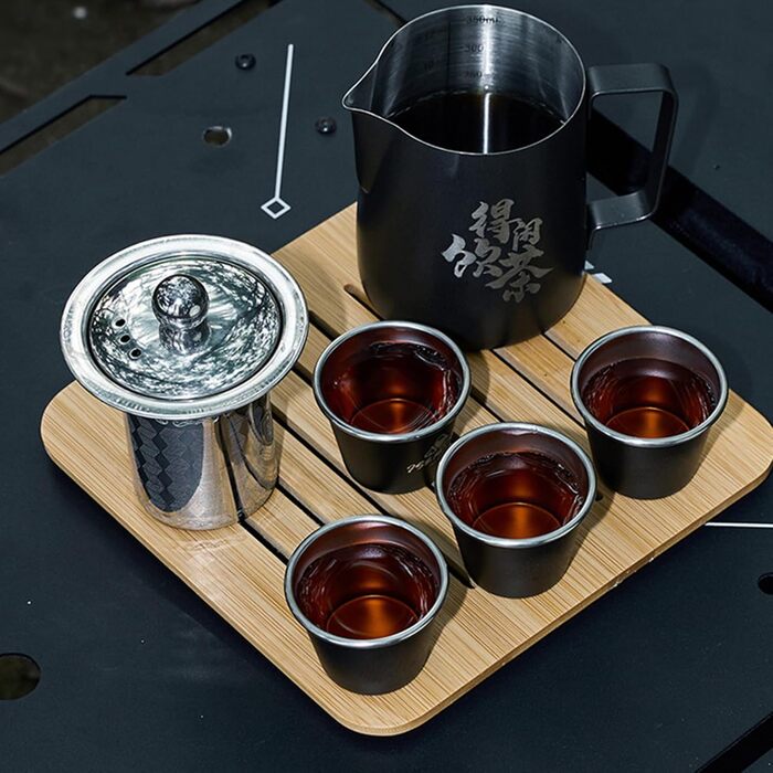 Подорожній чайний набір, китайський чайний сервіз з нержавіючої сталі портативна сумка для чайної церемонії Кунг Фу, для походів, кемпінгу та рюкзаків