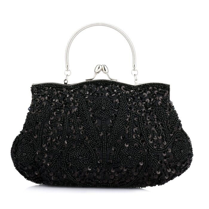 Жіноча клатч-сумочка з перлами ручної роботи, вечірня сумочка для вечірок та весіль (Чорна)