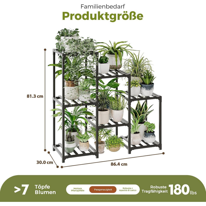 Полиця для рослин Підставка для квітів Дерев&39яна підставка для рослин на 7 ярусів, для тераси, балкона, саду, садівництва, подарунків для мами (чорна) A-Square-Black