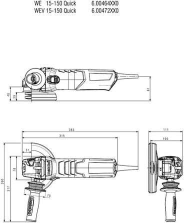 Кутова шліфувальна машина Metabo WE15-150 Quick 13,5 А/хв 9600 об/хв з електронікою та перекидним вимикачем, 6 від Metabo