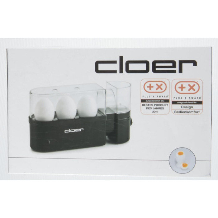 Яйцеварка Cloer 6020, до 3 яєць, знімна переноска для яєць, функція сервіровки, 300 Вт, пластик, чорний