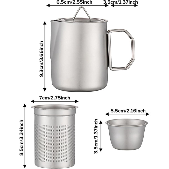 Компактний чайний набір Чайний Мандрівник 4 чашки, ситечко для чаю в комплекті, об'єм 50 мл, міцний термостійкий матеріал, преміум аксесуари для чаювання вдома та на природі