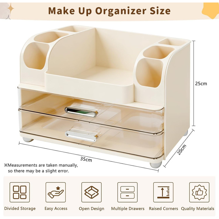 Органайзер для косметики з шухлядами, органайзер для пензлів, пластикова коробка для зберігання косметики, органайзер для засобів догляду за шкірою, багатофункціональний органайзер, коробка для зберігання косметики для туалетного столика.