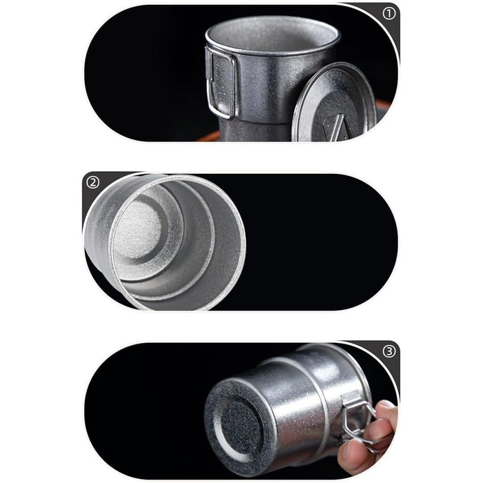 Титанова чашка QOXEZY, що штабелюється, 300 мл, зі складною ручкою, для кемпінгу, пікніків та пригод на природі