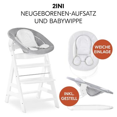 Стільчик для новонароджених Alpha Plus з відбійником 2в1 - дерев'яний стільчик для немовлят від народження, з накладкою на сидіння