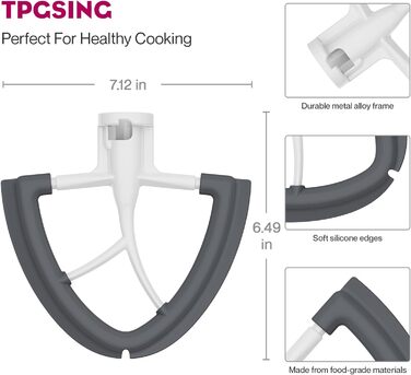 Аксесуари для мішалки TPGSING Flexi для мішалки Kitchenaid, плоска мішалка для мішалки аксесуарів Kitchenaid, підходить для насадки для нахиленої головки на 4.5-5 літрів для кухонного комбайна kitchenaid зі скребком