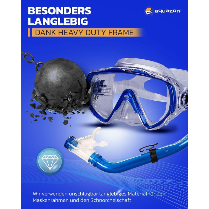 Набір для сноркелінгу AQUAZON Miami, набір для плавання, набір для дайвінгу, маска для дайвінгу з загартованими лінзами проти запотівання, силікон, напівсухий сноркель, регульовані ласти для дітей, темно-синій, розмір 27/31