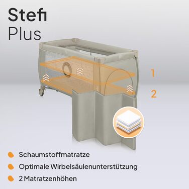 Дитяче ліжечко Lionelo Stefi Plus для подорожей до 15 кг, з матрацом, бічний вхід, блискавка, високоякісний пінопластовий матрац, бежевий
