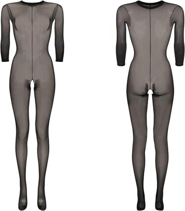 Прозорий жіночий боді-сітка, з довгими рукавами, чорний, універсальний розмір