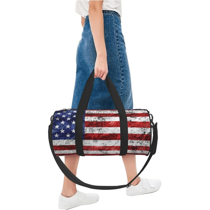 Спортивна сумка для подорожей, сумка на ніч, з принтом американського прапора, День Незалежності, 4 липня, чорна, універсальний розмір