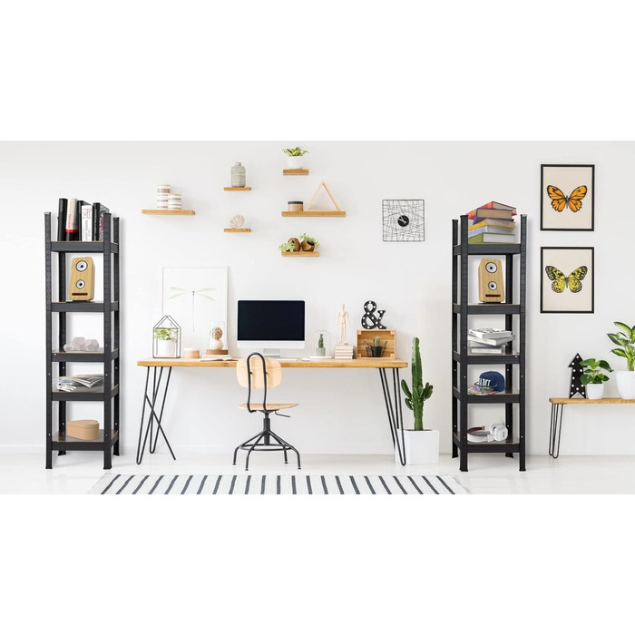 Дизайнерська полиця для зберігання Stagecaptain Heavyrack - Окремостояча полиця для кухні, комор, вітальні та офісу - Полиця для зберігання з 5 полицями зі світлого або темного дерева - Полиця промислового дизайну - Чорна