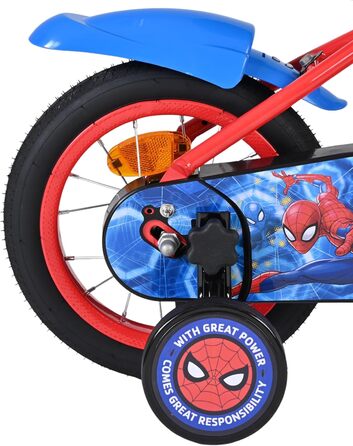 Дитячий велосипед Volare 12, 14, 16 для дівчаток та хлопчиків 36 років Офіційно ліцензований з дизайном персонажа З додатковими колесами, ножним та ручним гальмами, регульоване сидіння та легка збірка Spider-Man 12