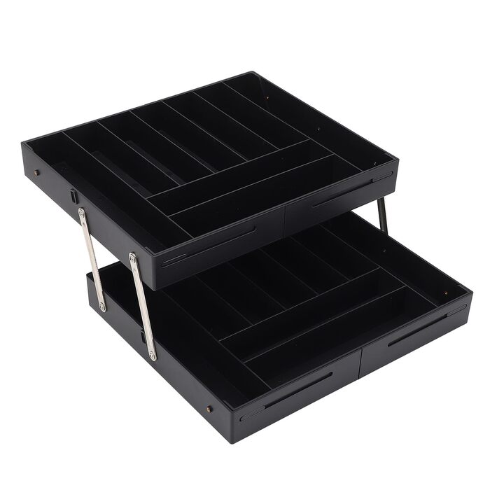 Багаторівневий розширюваний органайзер для столу, шухляда, яку легко чистити, складний лоток для зберігання, міцний матеріал для акуратного зберігання різних предметів (чорний)