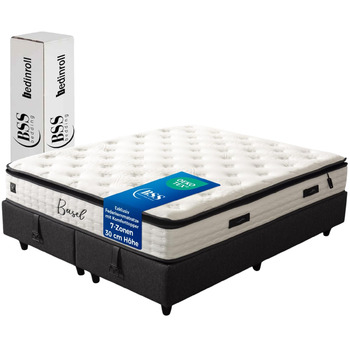 ПОСТІЛЬНА БІЛИЗНА BSS Матрац Basel 160x200 см з топпером Преміальний пружинний матрац Pocket Spring, висота 30 см, рівень жорсткості H3 7-зонний ортопедичний, дихаючий та гіпоалергенний (1 матрац з топпером) 160 x 200 см