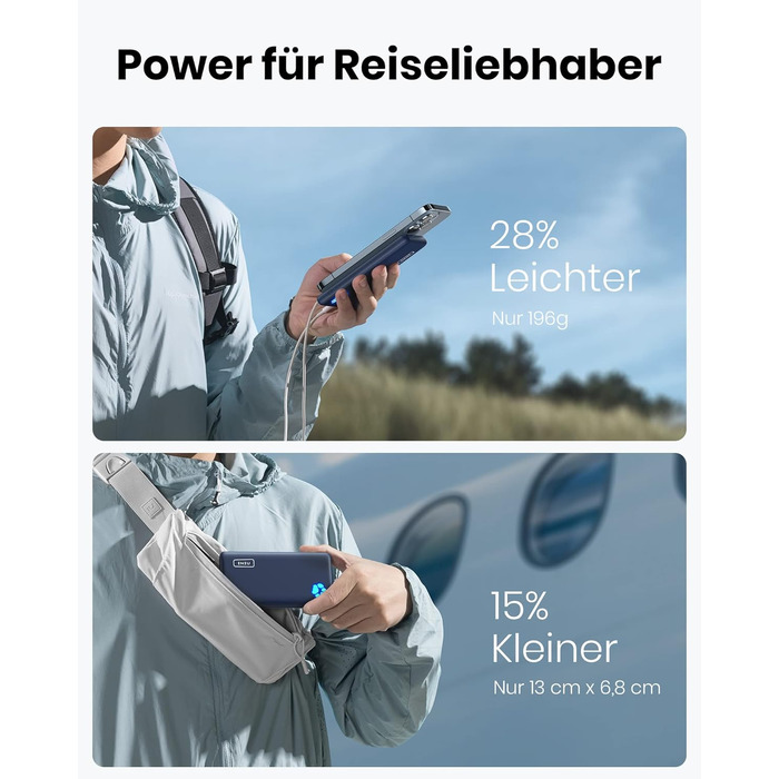 Найтонший і найлегший зовнішній акумулятор USB C 10000 мАг, ТРИ виходи 3A для мобільного телефону Power Bank з ліхтариком для iPho