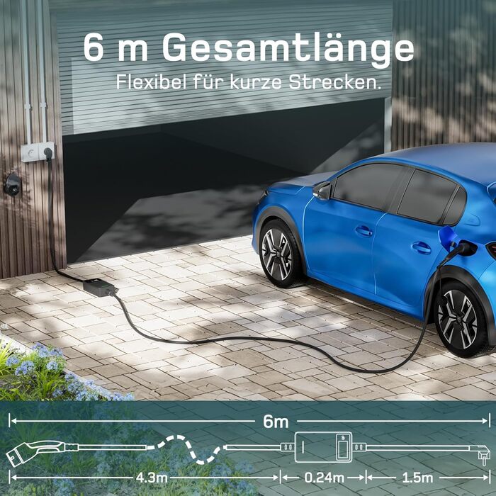 Зарядний кабель електромобіля тип 2 Schuko - 3.68кВт 1-фазний, 6м, 6-16А тип 2 до Schuko з керованим цифровим дисплеєм - Зарядний