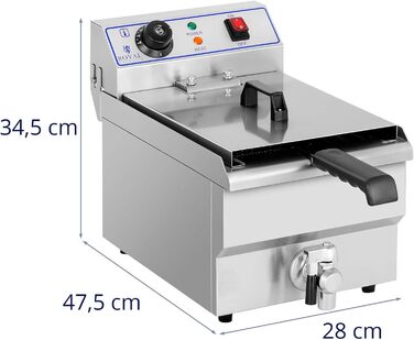 Електрична фритюрниця Royal Catering RCEF-10EH з нержавіючої сталі з кошиком (10 літрів, 3200 Вт, 230 В, термостат 60-200 C, 47,5 x 28 x 34,5 см, зливний кран)