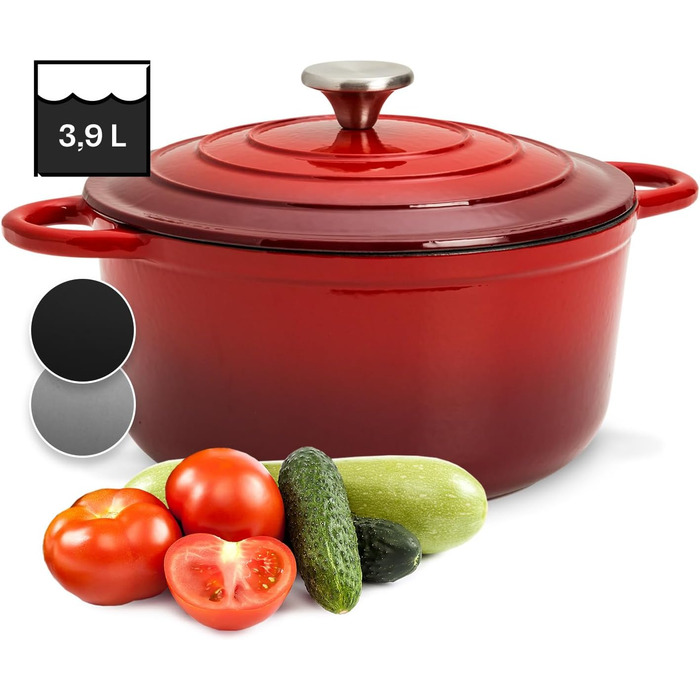 Емальована чавунна каструля, сковорода 3,9 л, герметична сковорода з кришкою, безпечна для духовки, маленька емальована сковорода