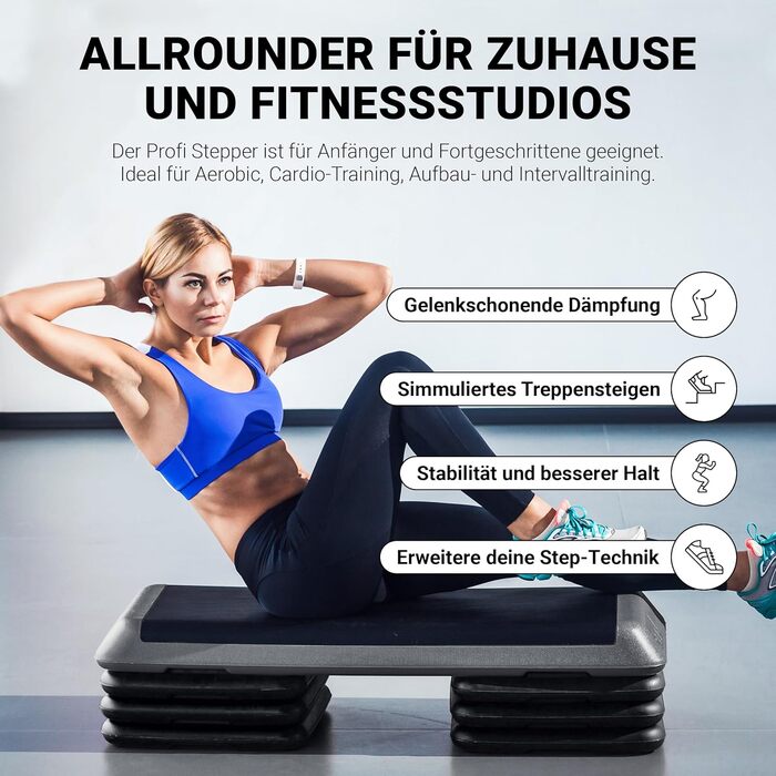 Професійна степ-дошка з постером з вправами БЕЗКОШТОВНИЙ додаток для тренувань Студійний степпер з регульованою висотою в 3 положеннях