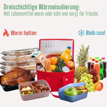 Сумка для покупок VENO 29 літрів, багаторазова складна сумка-холодильник, кошик для покупок, великий кошик для пікніка, міцна ізольована сумка, сумка для ланчу, вертикальна термосумка (червона, 2 шт.) Червона, 2 шт.