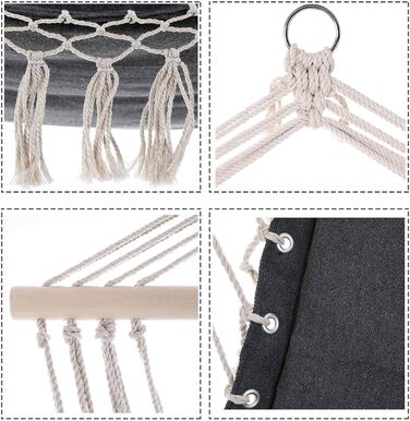 Підвісне крісло DETEX Вантажопідйомність 150 кг Подушка сидіння Макраме Вулична/Приміщень Підвісна гойдалка Підвісне крісло Підвісна гойдалка Крісло-гойдалка Сіре