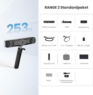 Сканер Revopoint Range 2 для 3D-друку, точність 0,1 мм, кольорова камера RGB, підтримує сканування тіла та обличчя, зворотне проек