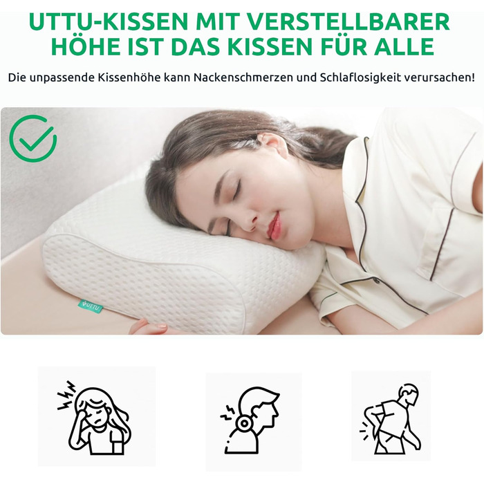 Подушка з піни з ефектом пам&39яті UTTU, подушка для голови для полегшення болю в шиї, ергономічна подушка для шиї, сендвіч-подушка, регульована подушка з піни з ефектом пам&39яті 60x36x13/11 см 60x36x13 см
