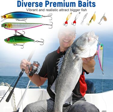Набір рибальських приманок Yiomxhi з 137 предметів, включаючи коробку для снастей, рибальські аксесуари, включаючи м&39які пластикові приманки, воблери, плаваючі приманки, блешні, гачки, вантажі, рибальські приманки для щуки, форелі, судака, окуня чудовий