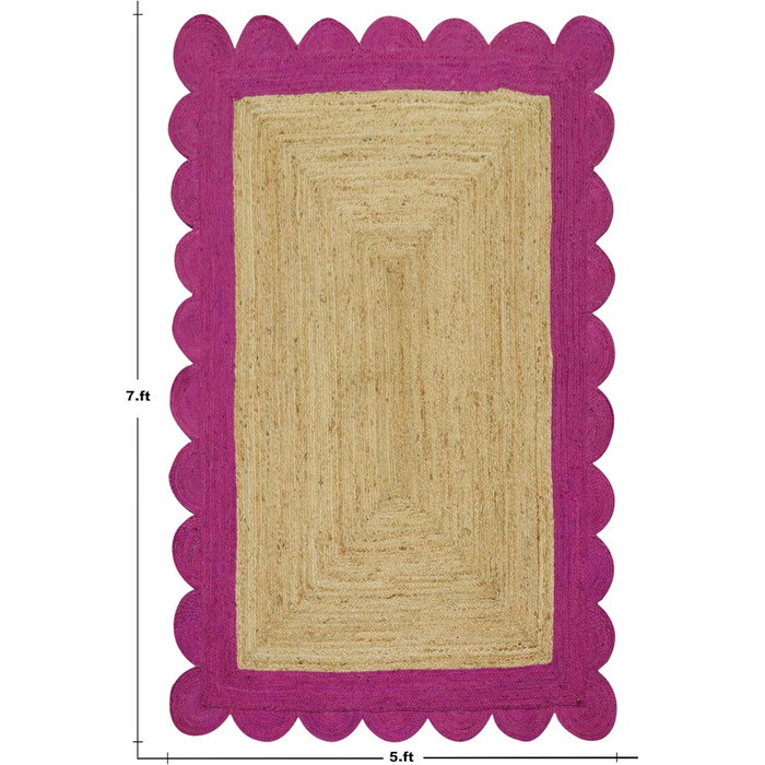 Великий килим кілім 30,5 х 38,1 см, хвилястий килим, бежево-рожевий, тканий джутовий килим, для приміщень і вулиць, плоске плетінн