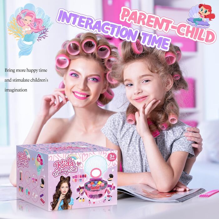 Дитяча іграшка для макіяжу для дівчаток віком 3, 4, 5, 6, 7, 8 та 9 років дитячий салон нігтів подарунок на день народження дівчаток віком 3-9 років дитячий набір для макіяжу з русалкою ідеї подарунків у рожевому кольорі.