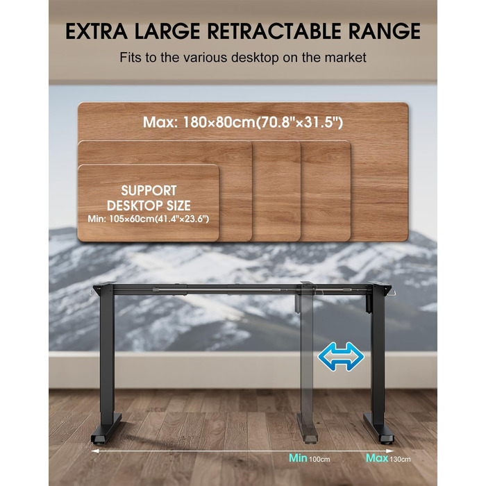 Каркас столу з регулюванням висоти та кабельним лотком, електрично регульований по висоті каркас столу з потужним двигуном, контролером пам&39яті та функцією захисту від зіткнень (чорний)