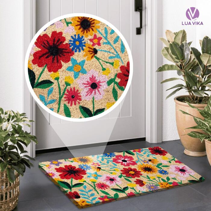 Кокосовий килимок для дверей - Ботанічний - 40x70 см - Килимок для дверей для приміщень та вулиці - Килимки для передніх дверей - Вуличний килимок - Килимки для дверей - Кокосовий килимок для дверей
