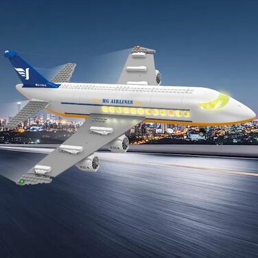 Набір іграшок HOGOKIDS "Пасажирський літак" зі світлодіодними ліхтарями, 90 будівельні блоки літака з терміналом, радарною вежею, причепом, моделлю літака, подарунки для хлопчиків та дівчаток віком 6, 7, 8, 9 та 10 років