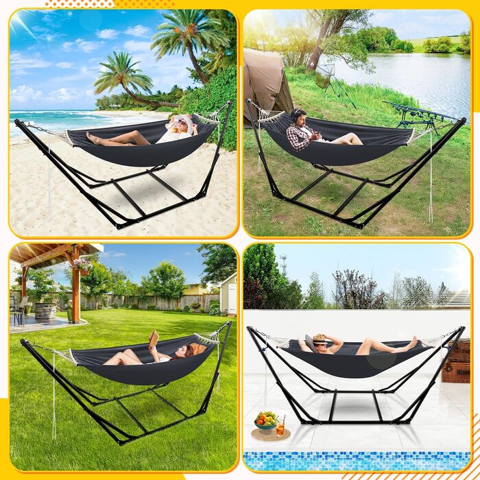 Гамак з каркасом, складна підставка для садового гамака, гамак з металевим каркасом, вуличний гамак з сумкою для перенесення, металевий каркас до 150 кг для кемпінгу, саду, басейну, балкону