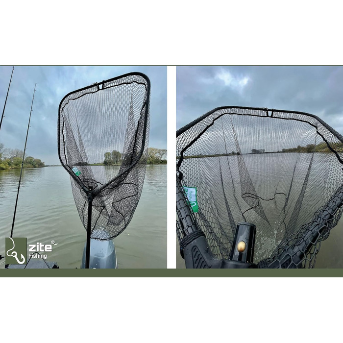 Великий гумовий підсак для човна Zite Fishing/Рибальська сітка Підсак для щуки та судака 70x85x85 см Гумований рибальський підсак, складний з мірною стрічкою - Гумова рибальська сітка для хижаків