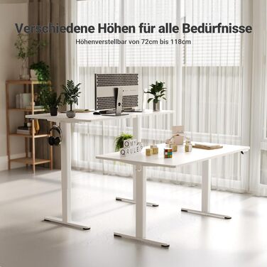 Стіл Claiks з регульованою висотою 160 x 80 см (FSC), вантажопідйомність 80 кг, стіл з регульованою висотою з 2 гачками та 3 функціями пам&39яті, стіл для роботи стоячи з тихим двигуном для домашнього офісу, білий 160 x 80 см