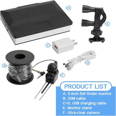 Підводна камера для риболовлі, ехолот, водонепроникний портативний ехолот IP67 з 5-дюймовим IPS-дисплеєм, ширококутний ехолот нічного бачення з інфрачервоним охопленням 200 із сонцезахисною зоною для льоду, річки та човна