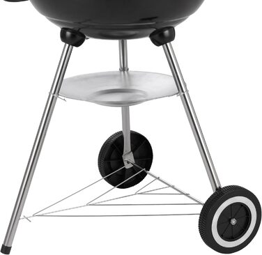 Вугільний гриль діаметром 41,5 см з кришкою, хромованим решіткою та попільником компактний круглий гриль з полицею, колесами та висотою робочої поверхні 58,5 см для саду та балкону