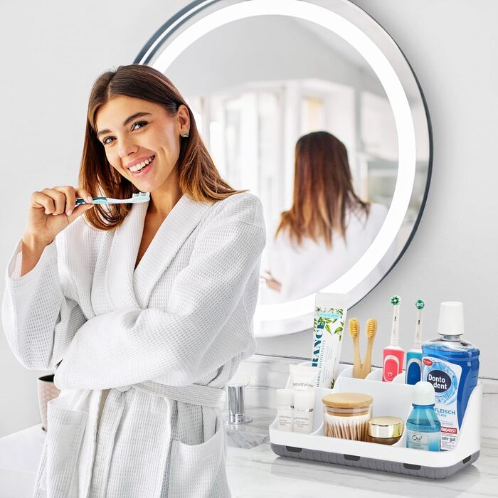 Тримач для зубної щітки для органайзера для ванної кімнати, тримач для електричної зубної щітки та зубної пасти, органайзер для ванної кімнати та сімї на 7 отворів (білий)