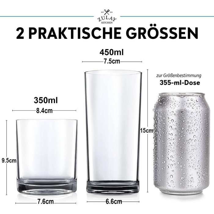 Пластикові стакани для пиття, що не б'ються, 8 шт. , прозорі, по 4 шт. и 340 мл і 473 мл, акрилові стакани для кухні - не б'ються,