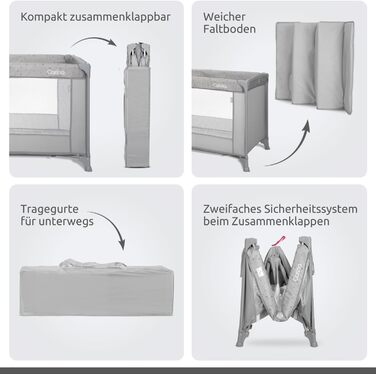 Дитяче ліжечко Lorelli Baby Travel Cot, 2 в 1, дитяче ліжечко та манеж Carina, дитяче ліжечко від народження до 15 кг, складне, включаючи сумку для транспортування, сірий