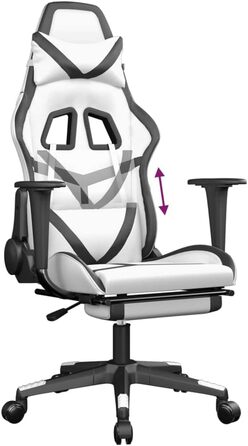 Геймерське крісло, офісне крісло, з підставкою для ніг, білий та чорний, штучна шкіра