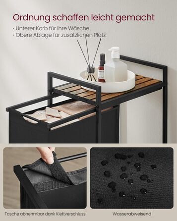 Кошик для білизни VASAGLE, збірник для білизни з полицею, ящик для білизни, мішок для білизни зі знімної тканини Oxford, металевий