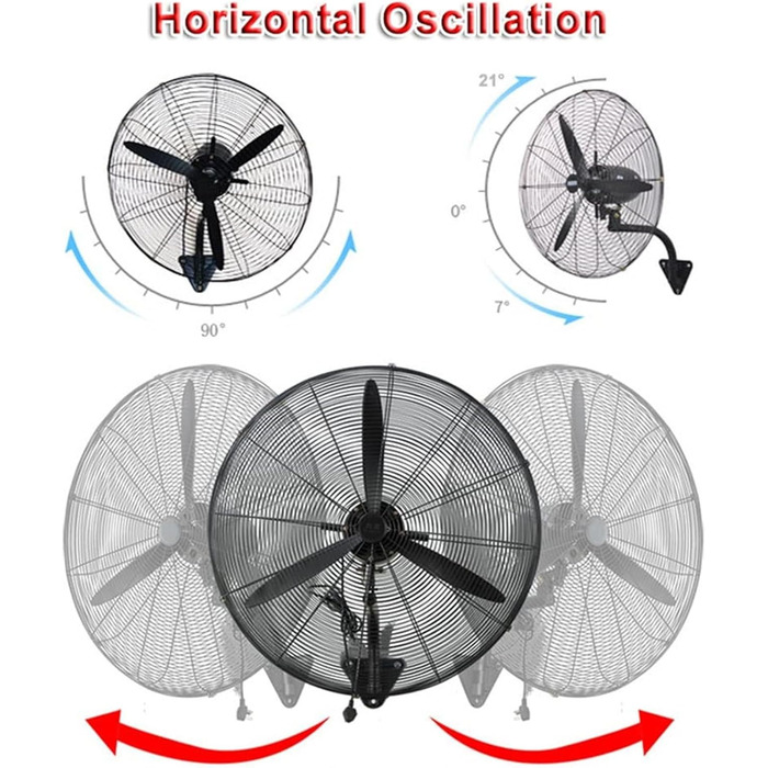 Промисловий настінний вентилятор, 21&39&39/27&39&39/30&39&39 важкий високошвидкісний настінний вентилятор, коливання 120, 3 швидкісні комерційні вентилятори, настінний вентилятор із регульованим нахилом, низький рівень шуму, 78